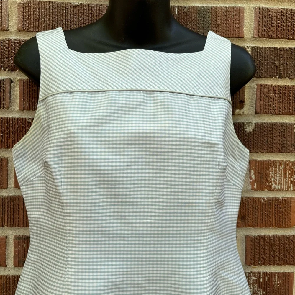 Talbots Silk Baby blue Gingham Sleeveless Shift fully lined mini Dress Sz 6 - Picture 2 of 12